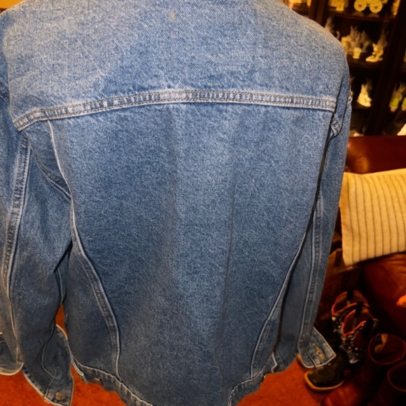 LEVI’S Denim Original Jacket Womens Xlarge Classic medium blue pink collars cuff - Picture 6 of 10